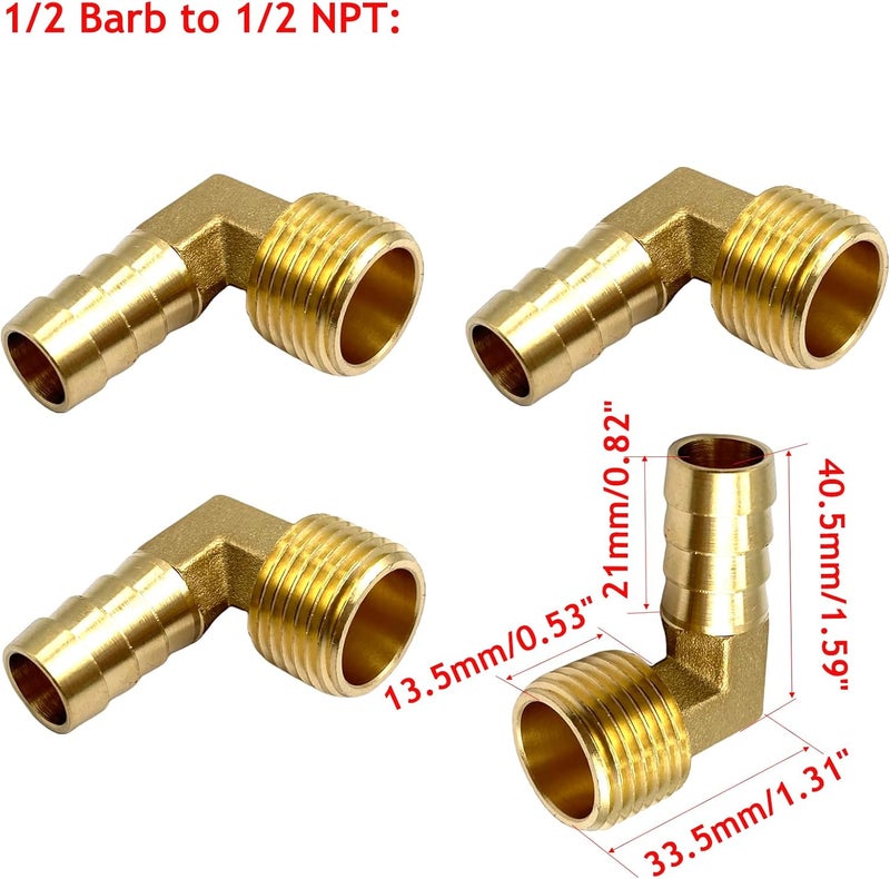 Bumugufu 4Pcs 1/2 Barb to 1/2 NPT 90 Degree Elbow Hose Fittings,1/2 Inch NPT Male to 1/2 Inch OD Hose Barb Fittings for Water, Fuel, Air - Image 2